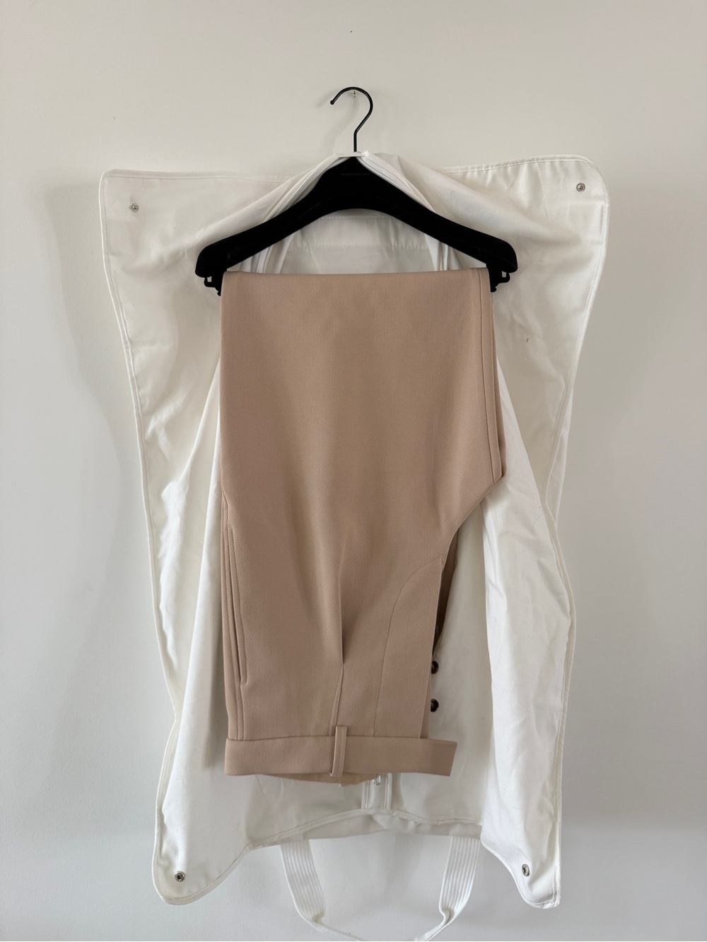Hailey Bieber x Wardrobe NYC pleated wool beige trousers